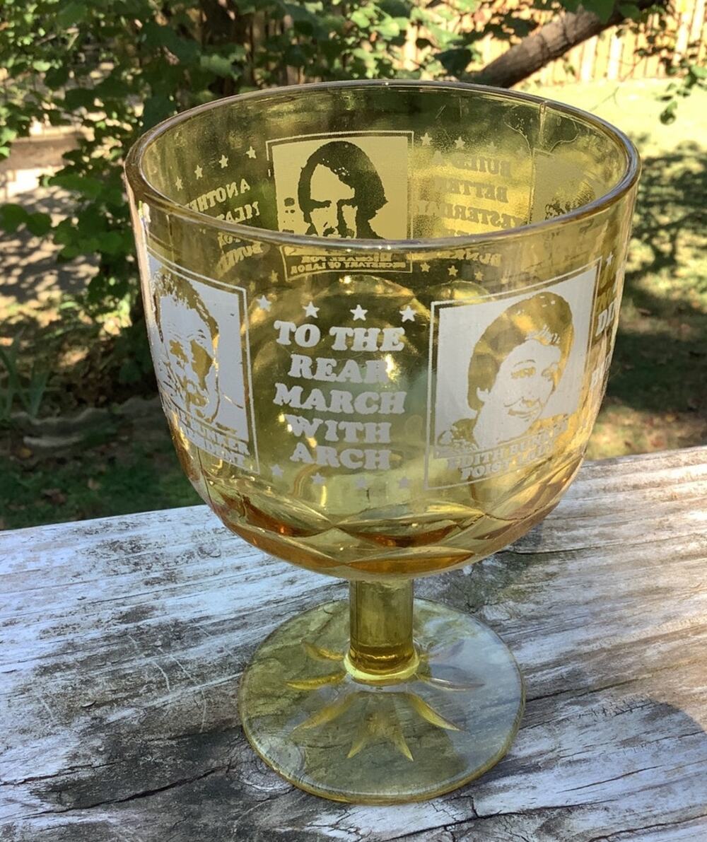 Vintage 1972 Archie Bunker For President Amber Glass Goblet All In The Family